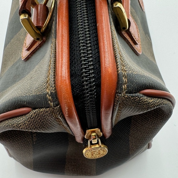 Fendi-Authentic- Pecan Canvas Boston Bag Brown / Black - Picture 14 of 16